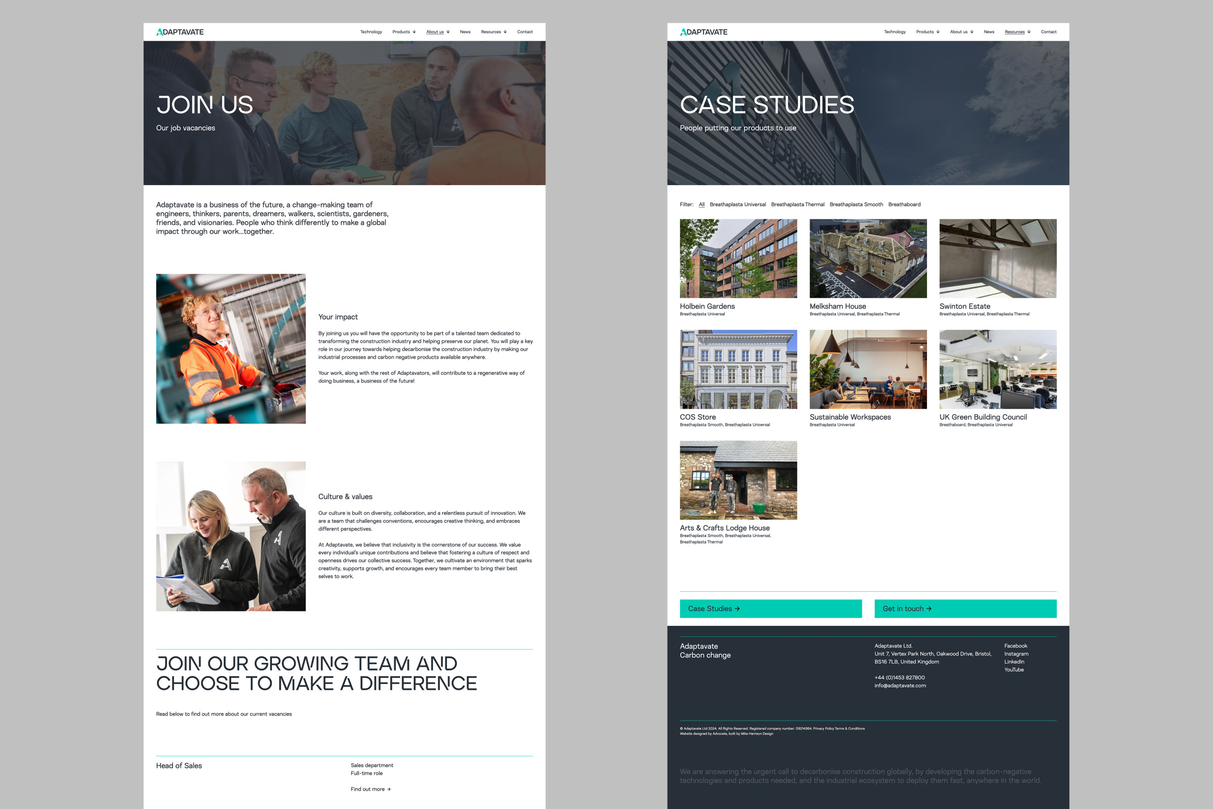 Website join us page and case studies page