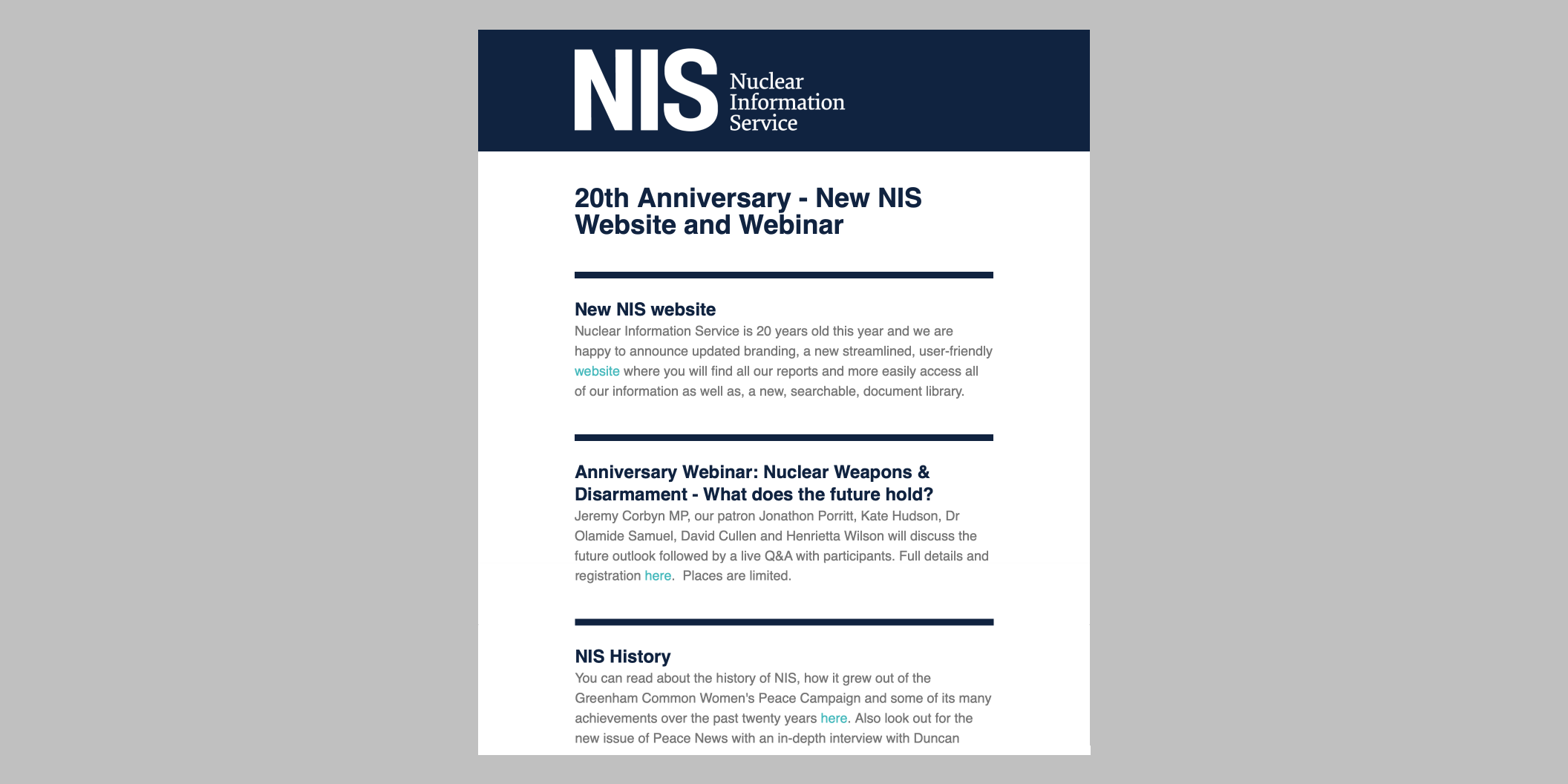 Nuclear Information Service email template